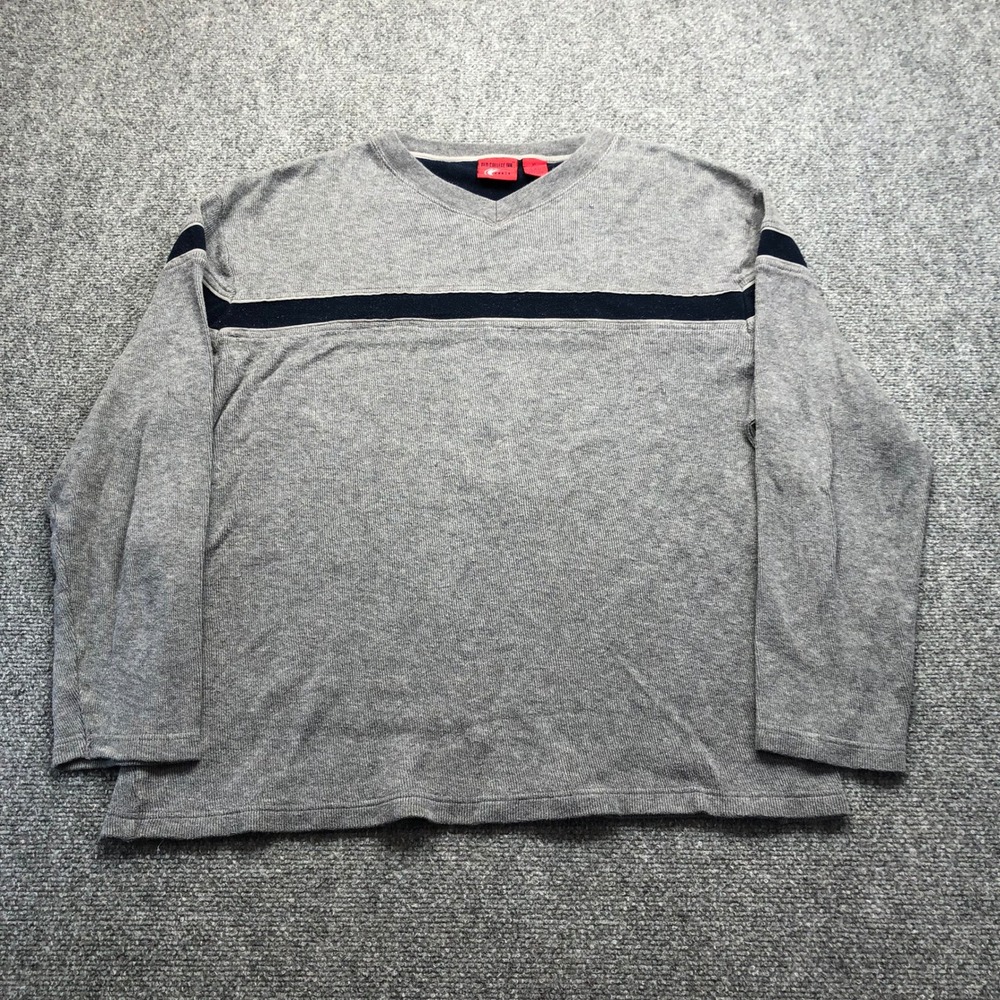 Old College Inn Mens XL Gray Navy Stripe V-Neck Waffle Knit Thermal Shirt